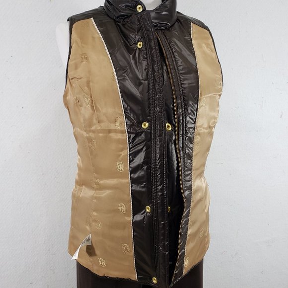 Talbots Dark Brown Fitted Quilted Vest Gold Zipper, Small, Like New - Picture 7 of 13